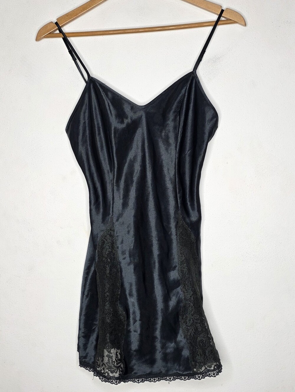 Victoria's Secret Gold Label Vintage Black Satin Lace Slip Dress Petite P